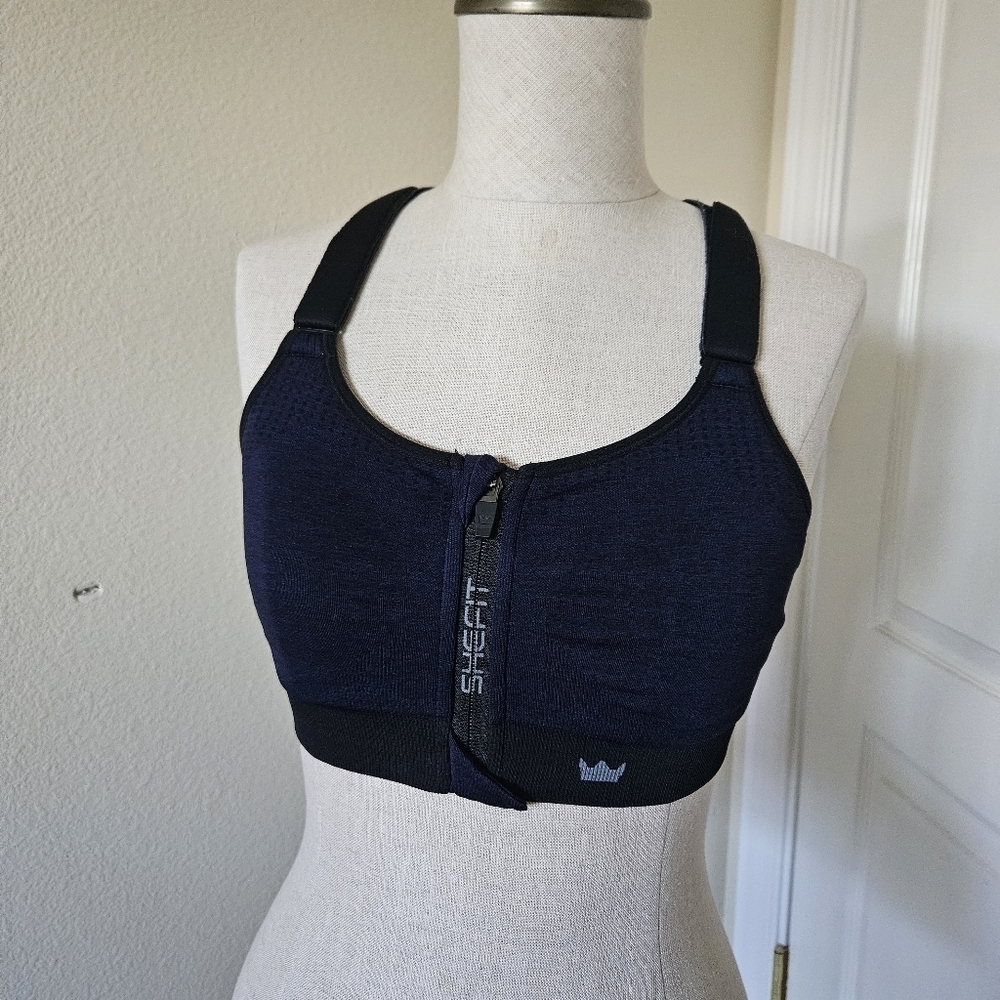 SHEFIT Black/Navy Sports Bra with Racerback Design M